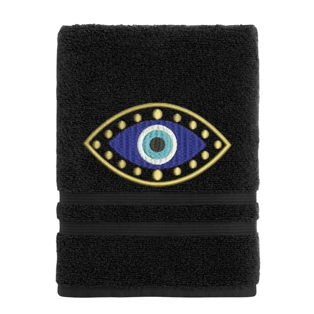Hand Evil Eye Embroidered Hand towel Pick one New Made to order Black